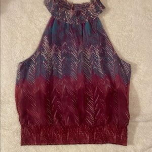 Jonathan Martin Red Sleeveless Ruffled Blouse